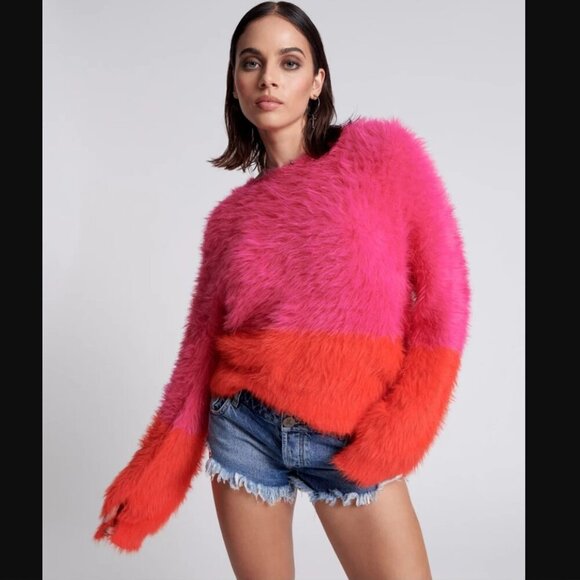 One Teaspoon Lost Signal Colour Block Sweater In Flamingo Blood - Picture 1 of 9
